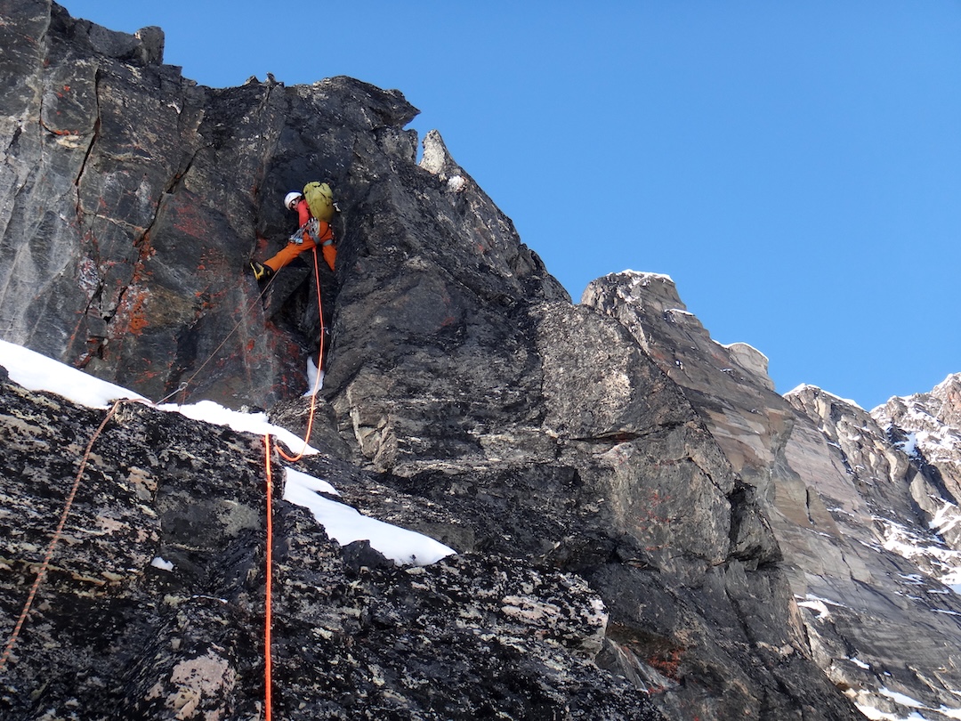 Sasha Doyle on the southeast ridge of Chadwickryggen. 