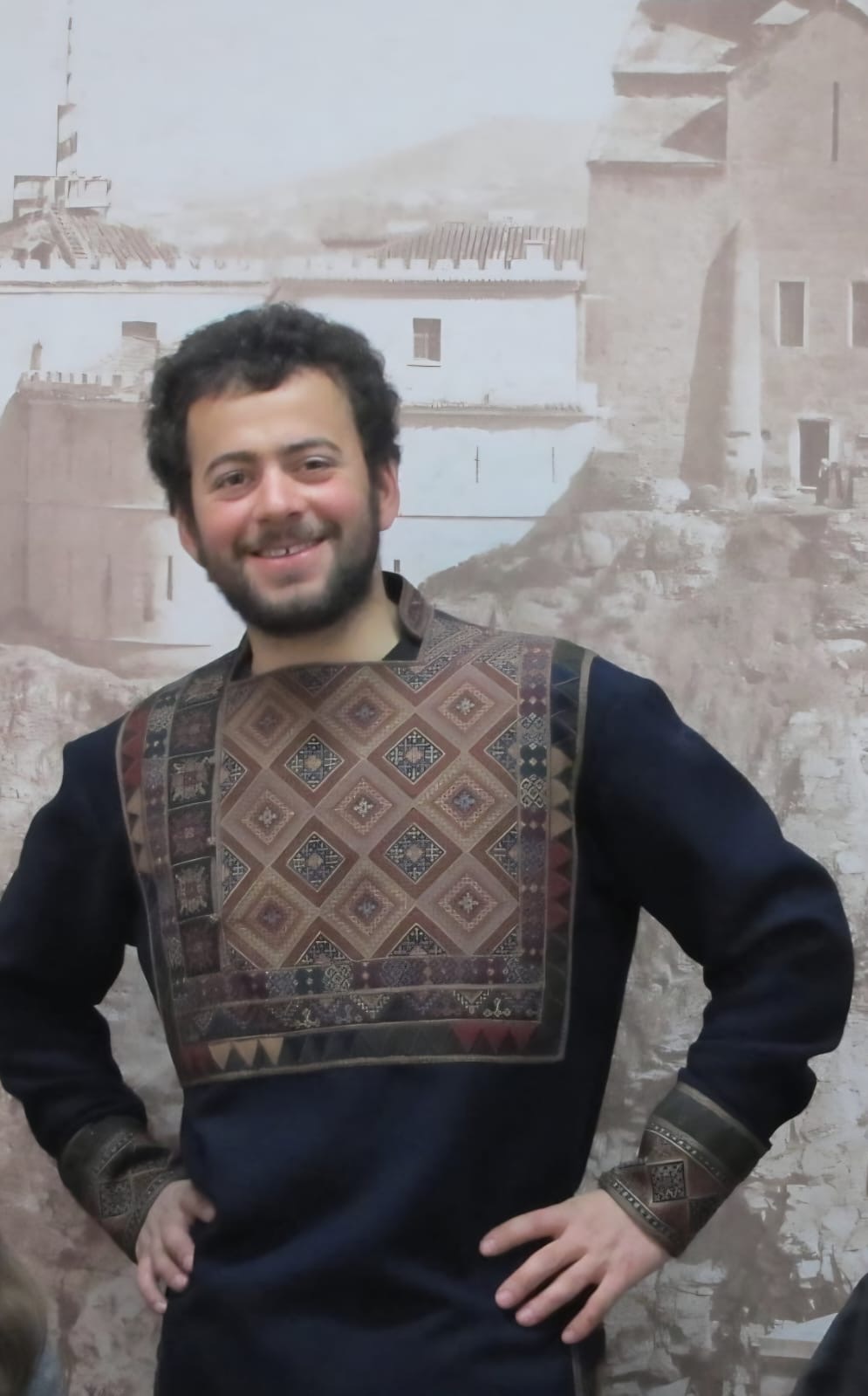 The late Archil Badriashvili dressed in traditional clothing from Khevsureti, near the base of Asatiani. Badriashvili died in an accident on Shkhelda in the Caucasus in 2024.  