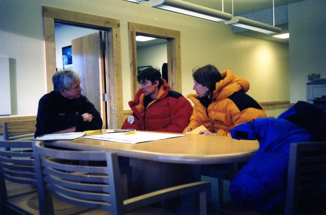 Daryl Miller briefing young climbers, circa early 1990s. 
