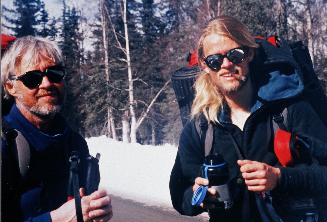 April 3, 1995, as Daryl Miller (left) and Mark Stasik returned from the first winter circumnavigation of Denali and Foraker.  