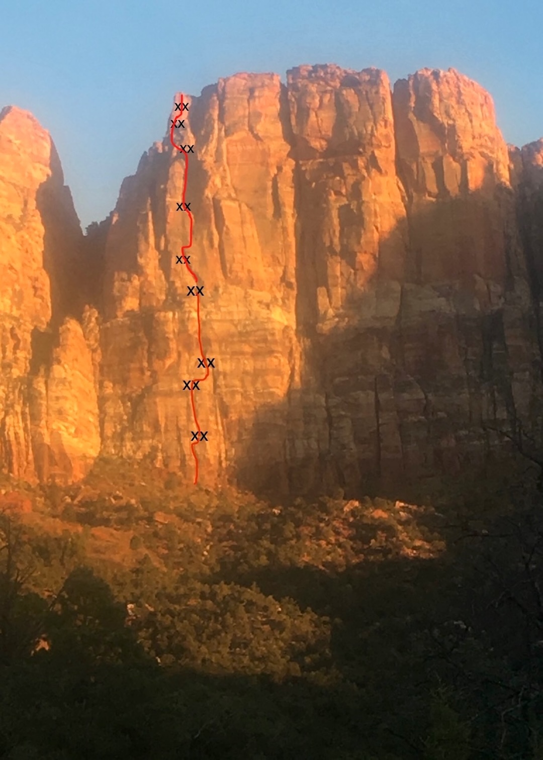 Time (1,180’, 10 pitches, V 5.11+) on the Gunsight, a previously unclimbed wall in the Canaan Mountain Wilderness.