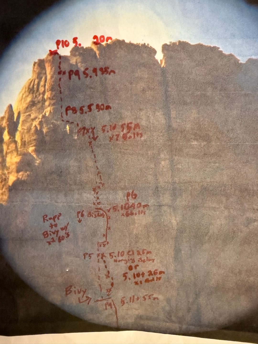 Topo of the upper half of Time (10 pitches, V 5.11+).