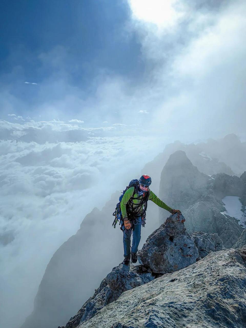 Darya Obukhova on the Sedykh Route (2B Russian) on Jarlam Southeast. 