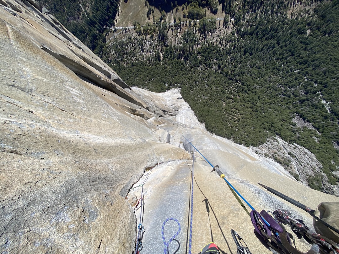 The steep corner on pitch 17 of Cardiac Arrest (VI 5.8 A3). This is in the same band of rock as the Enduro Corner on Freerider and The Golden Desert on the Heart Route. 