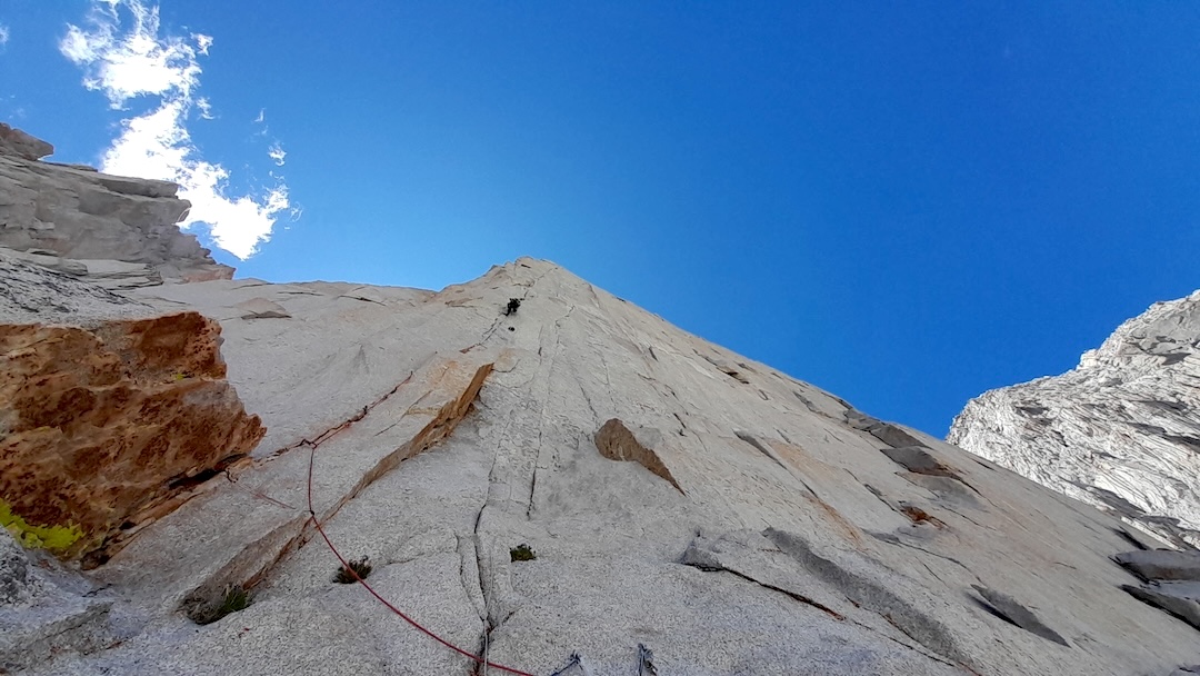 Myles Moser working the eleventh pitch, “Full Tilt.” This was the only pitch on Stoned Ape Hypothesis that neither Harry Kinnard or Moser freed. They believe it will go free in the 5.13- realm. 
