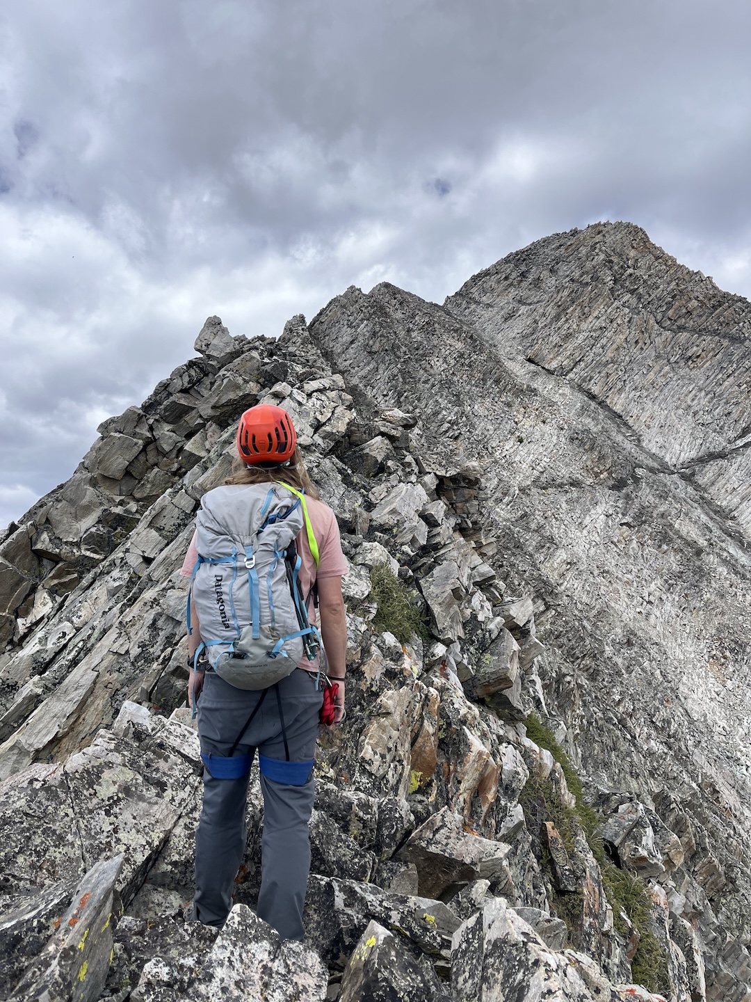 Looking up at a narrow section of the south ridge of Cobb Peak. 