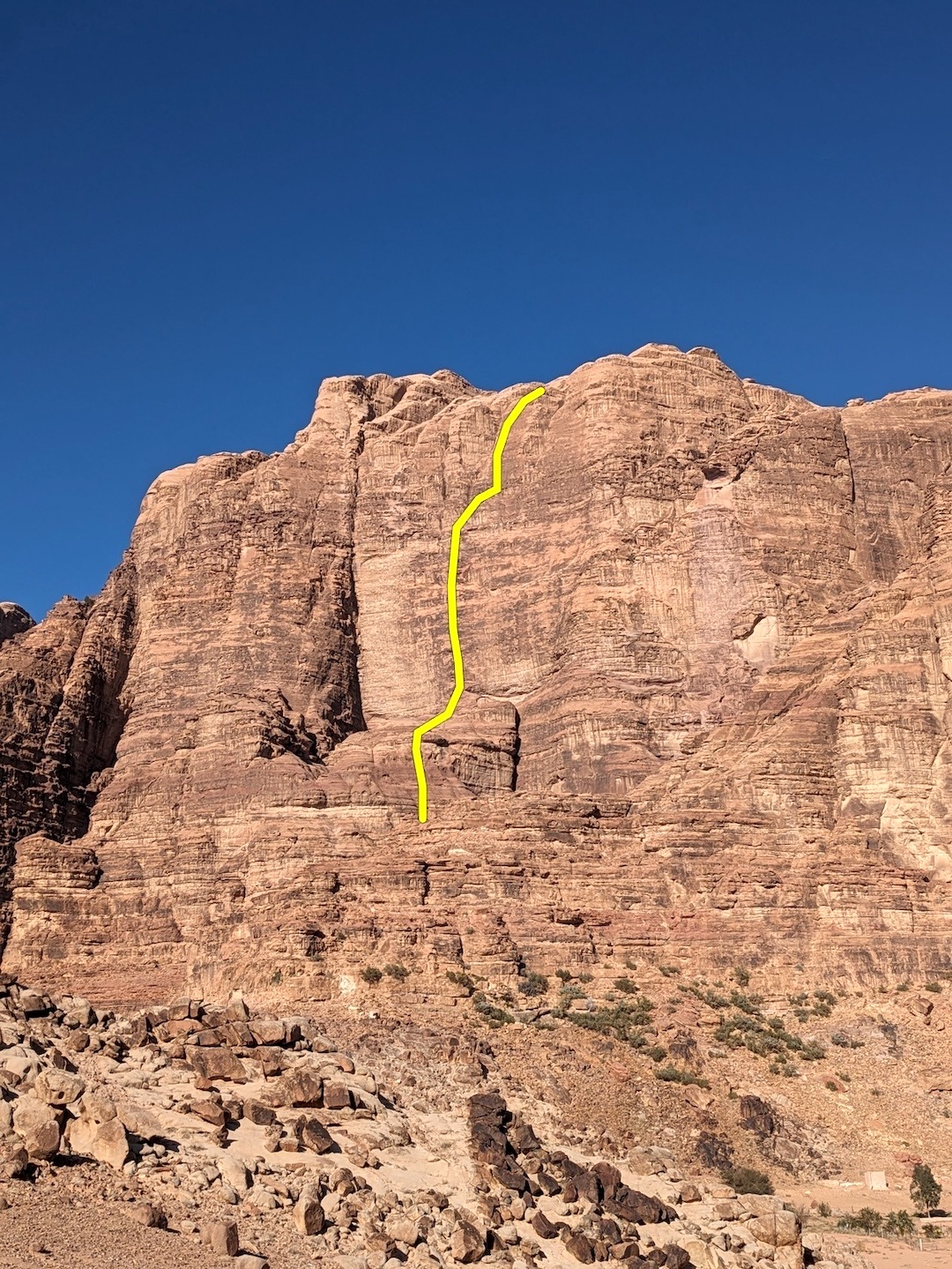 Overview of Shai-Halud (15 pitches, 5.10+) on Jebel Rum. 
