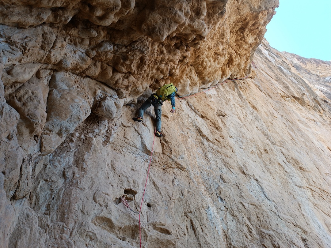 Matteo Monfrini seconding pitch one (7b) of Drips of Joy (500m, 7b max, 7a mandatory), Said Wall. 