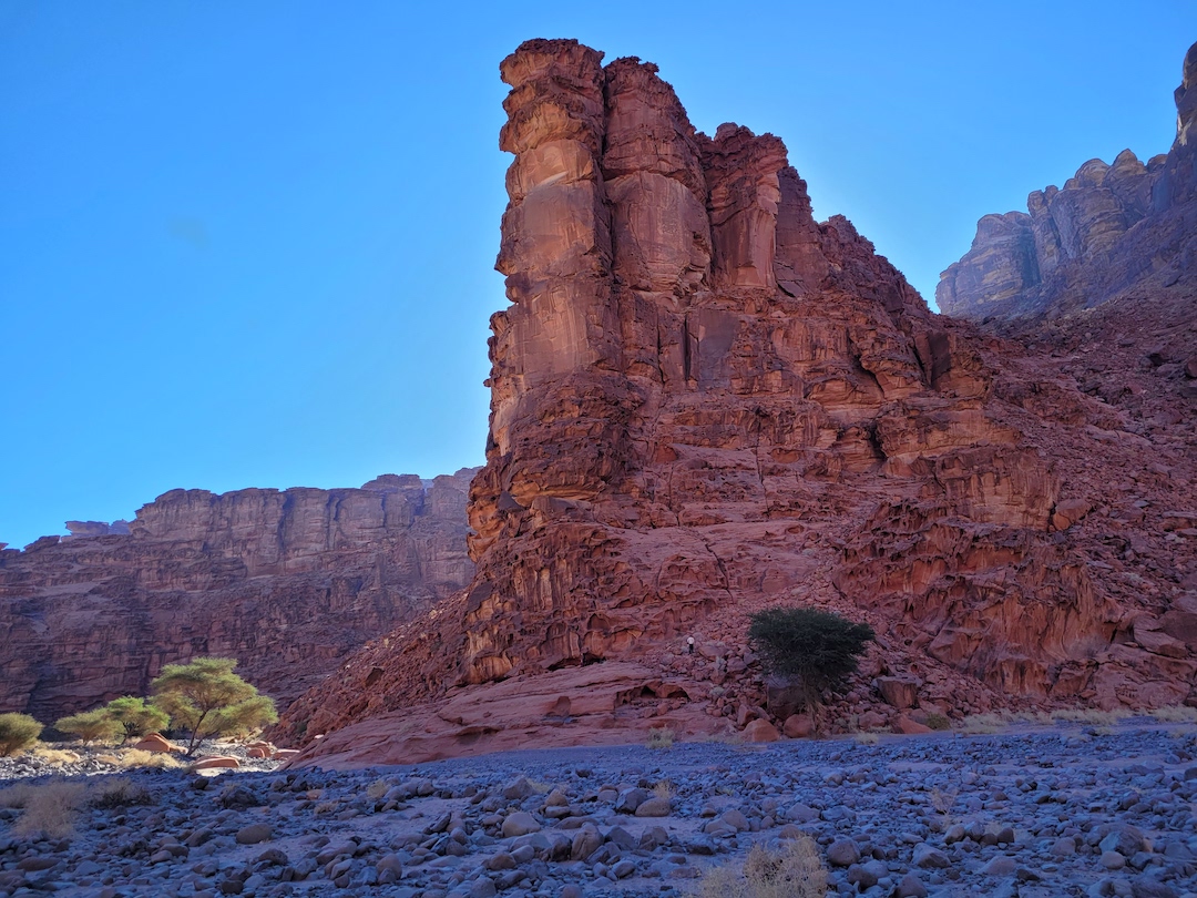 Gemini Tower in Wadi Tarban (Tourpan), climbed in four pitches. 
