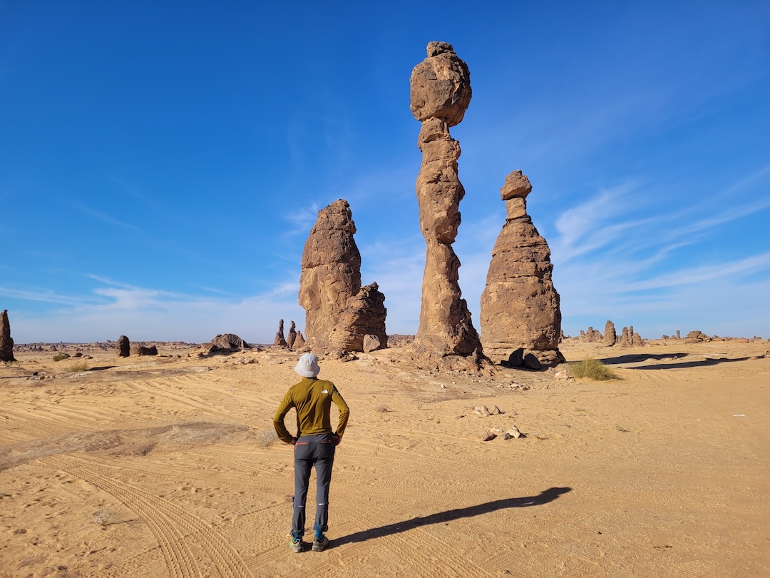 Michael Bänsch in Al Gharameel Nature Reserve, where the climbers ascended five needles. 
