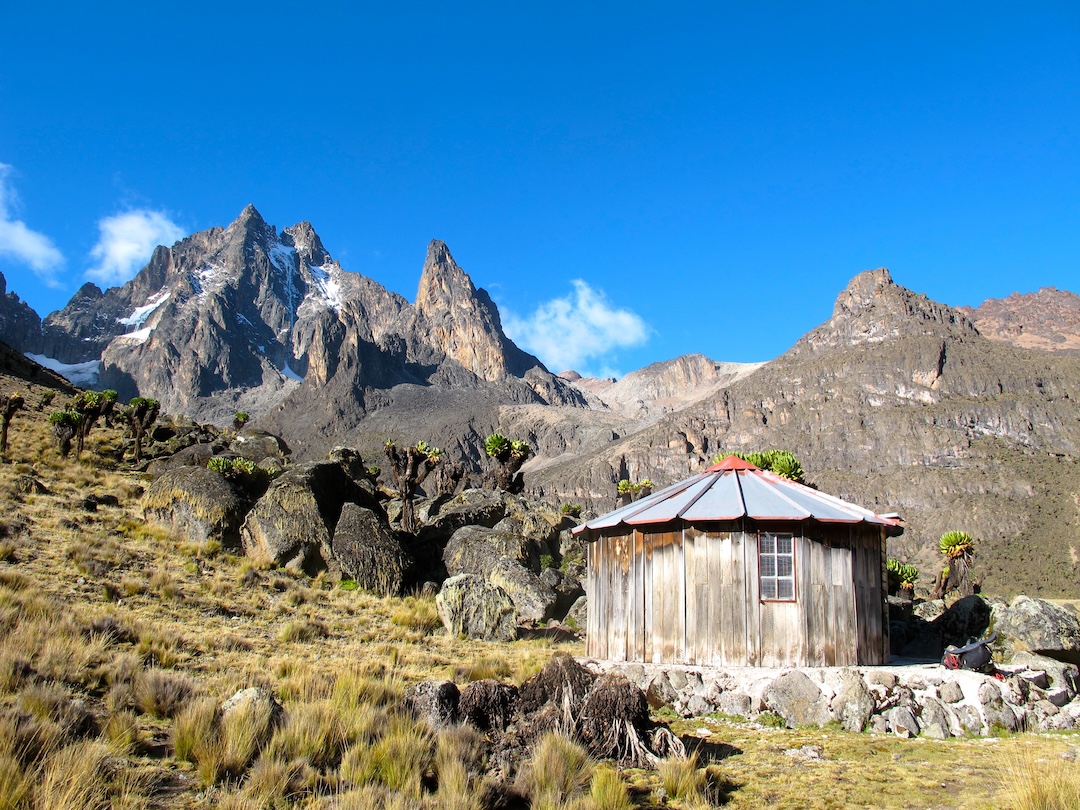 The south side of Mt. Kenya seen from the Mountain Club of Kenya hut in the Teleki Valley.
