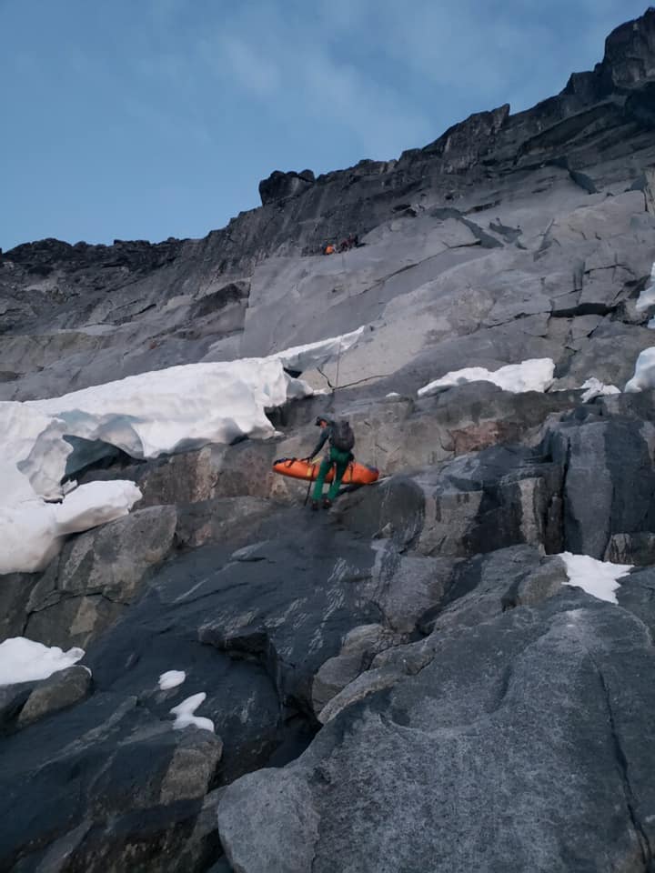 After helicopters could not reach an injured climber near the top of Mt. Stuart, rescuers climbed to her and then lowered her about 1,000 feet down the steep northwest face to the Stuart Glacier, where a helicopter could evacuate her. 