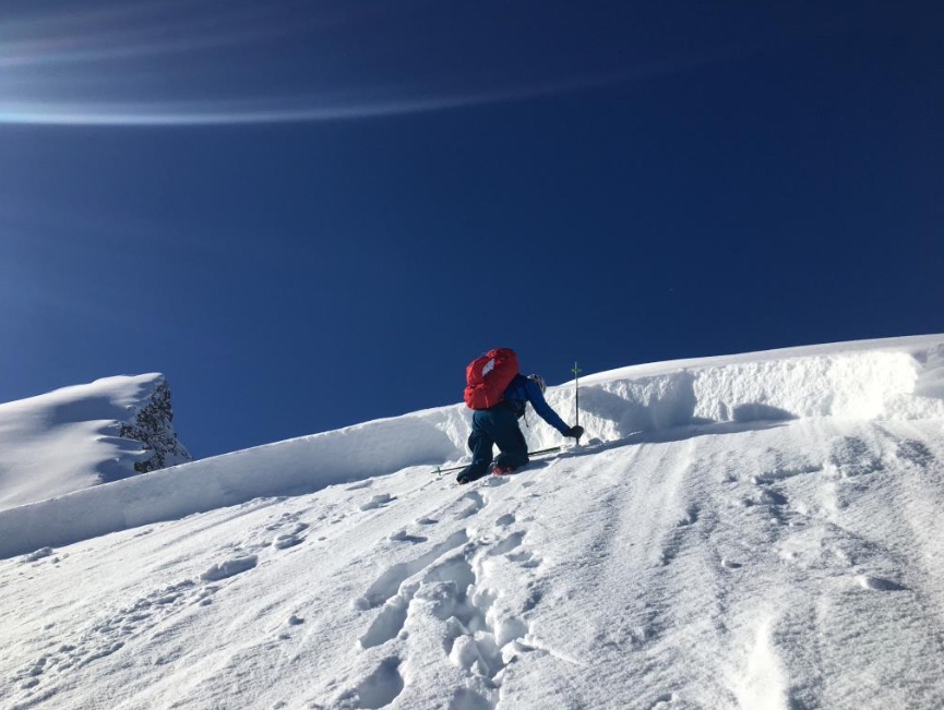 Measuring the crown of the avalanche on Republic Mountain.